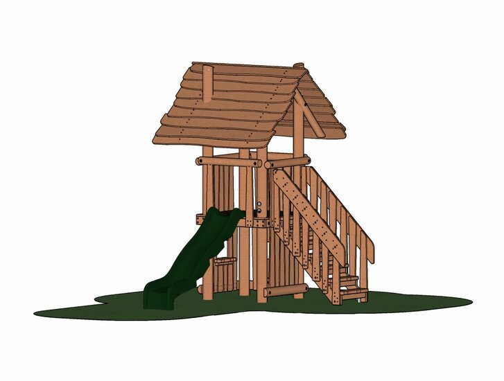 B-Play Speeltoren Kabouternest Robinia hout met Kunststof groene glijbaan