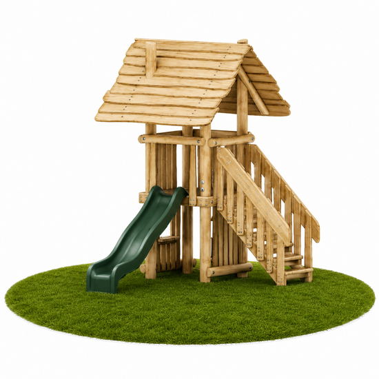 B-Play Robinia Speeltoren Kabouternest met glijbaan (kunststof of RVS) - Hoogte 125 cm