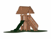 B-Play Speeltoren Kabouternest Robinia hout met Kunststof groene glijbaan