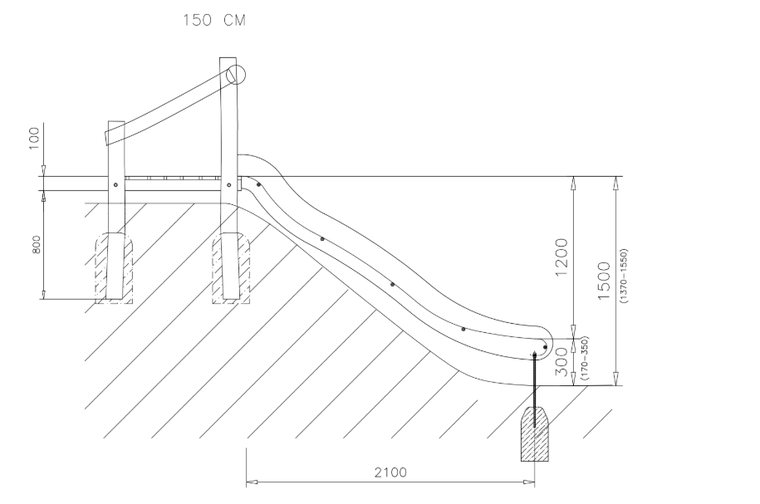 Talud/platform 150cm met glijbaan gemaakt van RVS en Robinia hout *extra breed**