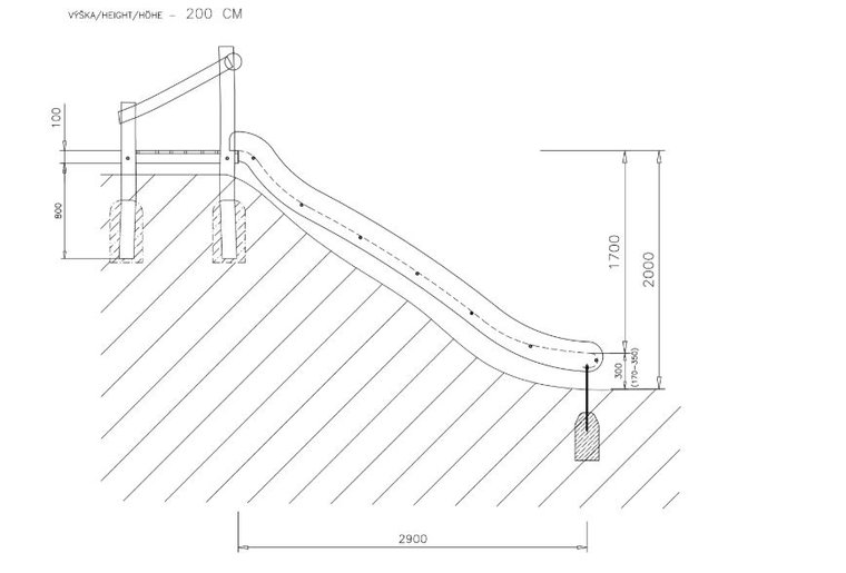 Talud/platform 200cm met glijbaan gemaakt van RVS en Robinia hout *extra breed**