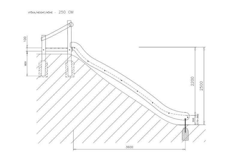 Talud/platform 250cm met glijbaan gemaakt van RVS en Robinia hout *extra breed**