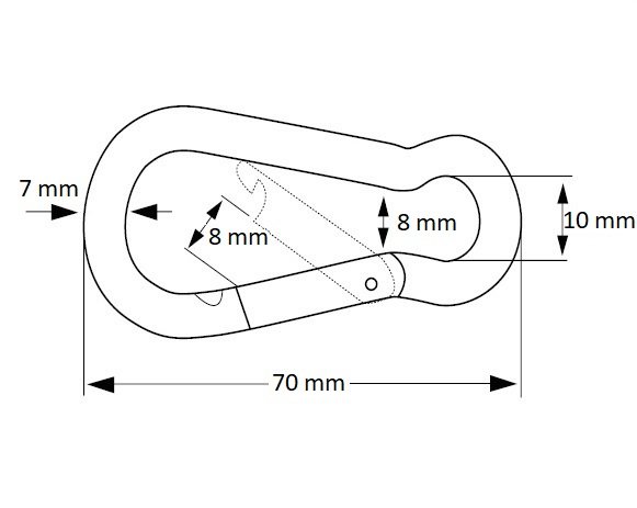 tekening afmetingen karabijnhaak 7x70 met schroefsluiting verzinkt