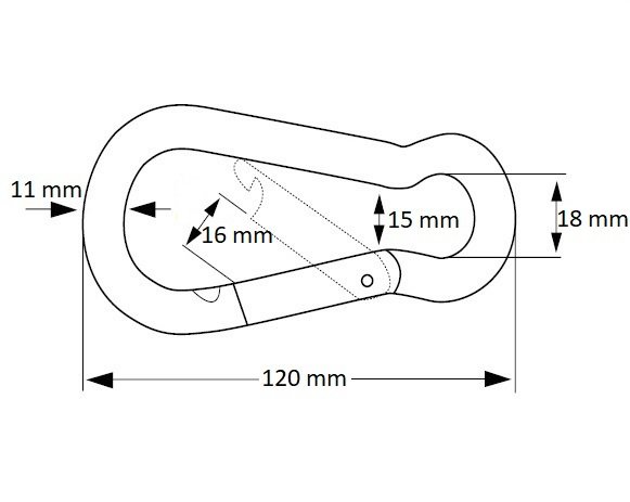 Afmetingen Karabijnhaak 120mm Verzinkt