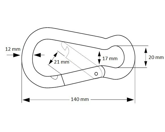 Afmetingen Karabijnhaak 140mm Verzinkt