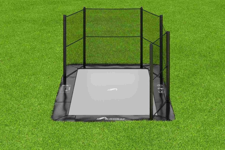 Akrobat Trampoline Primus Flat To The Ground 305x183 met Veiligheidsnet Zwart