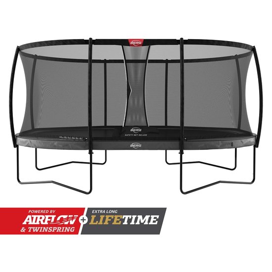 Berg Grand Elite Ovaal Trampoline 520 x 345 incl. Safetynet Deluxe XL Grijs Professioneel