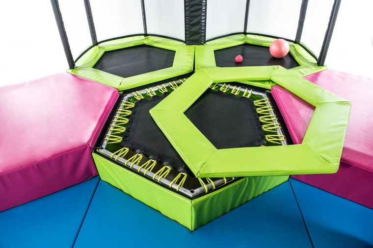 Peuter Mini Trampolinepark, 3 trampolines detail rand