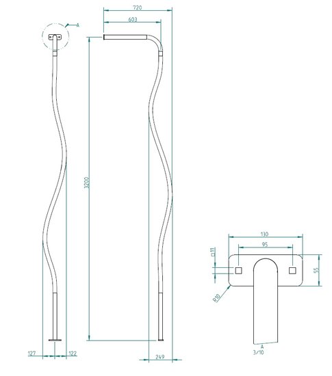 Brandweerstang Wave RVS Openbaar 320 cm