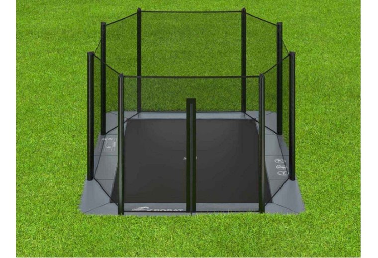 Akrobat Trampoline Primus Flat To The Ground 430x305 met Veiligheidsnet Antraciet (Nieuw)