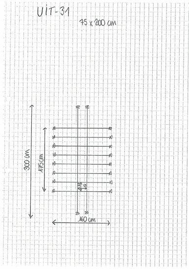 Tekening Klimnet 200cm x 75cm afmetingen