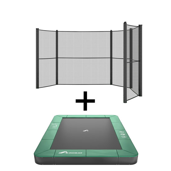 Akrobat Trampoline Orbit Flat To The Ground 305x183 cm met Veiligheidsnet Groen