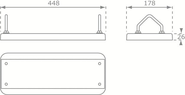 Technische tekening Rubber schommelplankje met beugels