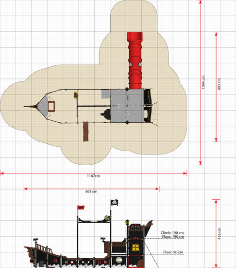 afmetingen tekening piraten schip boot