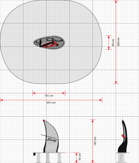 afmetingen tekening veertoestel explore windsurf board