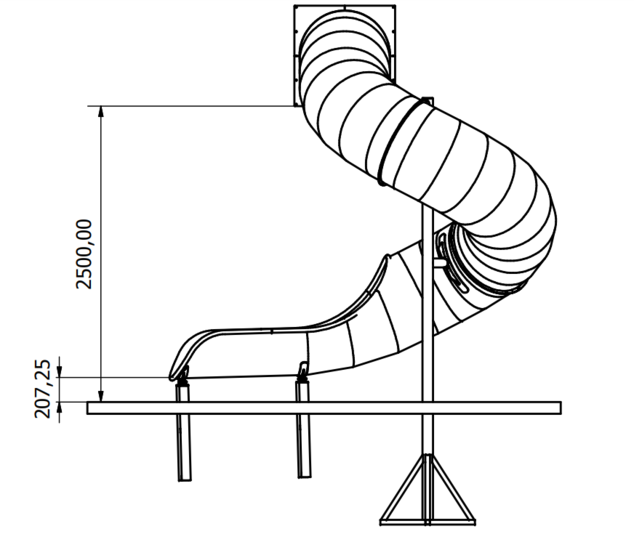 Tekening afmetingen achterkant rvs buisglijbaan