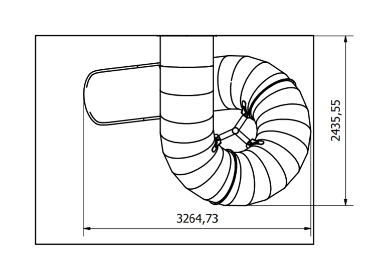 Tekening afmetingen rvs buisglijbaan bovenzijde
