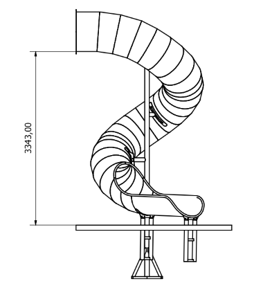 tekening achterkant RVS Buisglijbaan Spiraal voor platformhoogte 330 cm