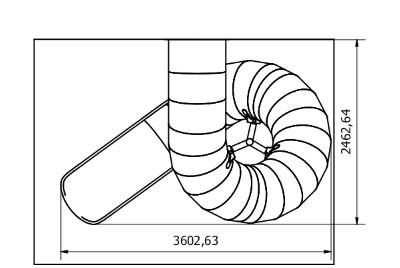 tekening bovenkant RVS Buisglijbaan Spiraal voor platformhoogte 330 cm