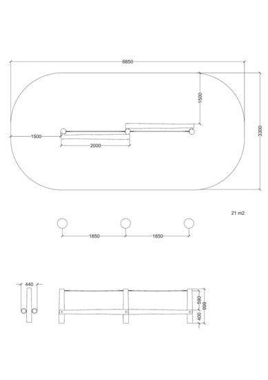 tekening met vrije ruimtes van de Robinia Dubbele Evenwichtsbalk Met Gewapend Touw Openbaar (Serie 29)