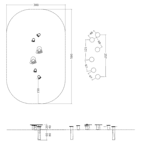 tekening met afmetingen van de Robinia Looppad met Berenvoeten Openbaar (Serie 29)