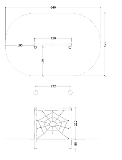 tekening met afmetingen van het Robinia Klimnet &#039;Web&#039; Openbaar (Serie 35)