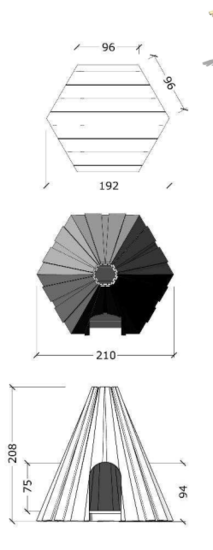 tekening met afmetingen van het Zeskantig Speelhuisje Tipi Openbaar