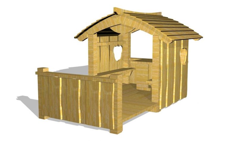 Douglas houten Beren Speelhuisje met Terras met balustrade én Bankjes
