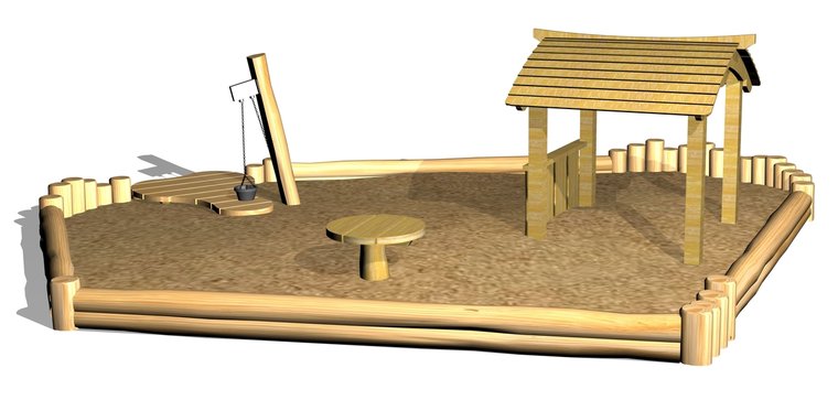 sfeerfoto 1 van het Robinia Zandbak met Speelhuisje Openbaar