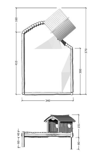 tekening met afmetingen van het Beren Speelhuisje met Zandbak Openbaar