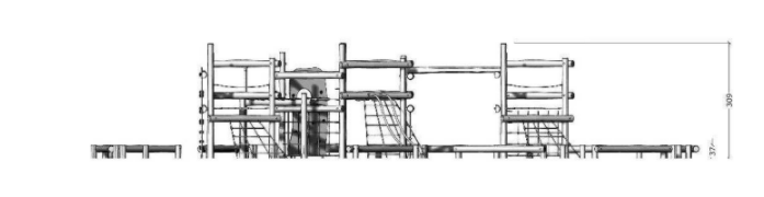 tekening zijaanzicht van de Robinia Combi Klimparcours Openbaar (Serie 35)