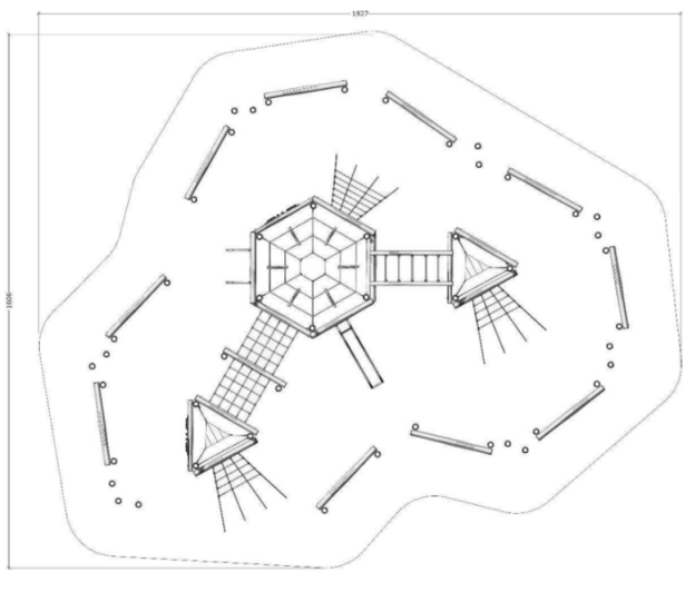 tekening bovenaanzicht van de Robinia Combi Klimparcours Openbaar (Serie 35)