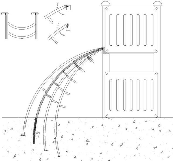 tekening plaatsing van de RVS Klimladder 150 cm Openbaar