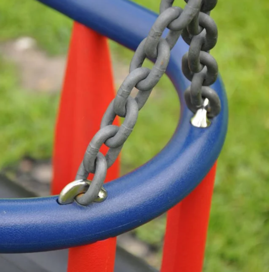 Babyschommel Rubber Premium Blauw/Rood J-haak met Gegalvaniseerde kettingen