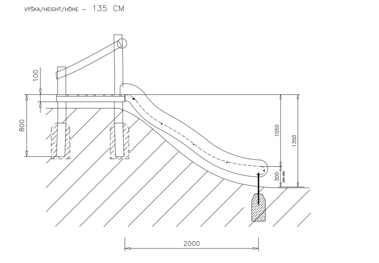 Talud/platform 135cm met glijbaan gemaakt van RVS en Robinia hout extra breed