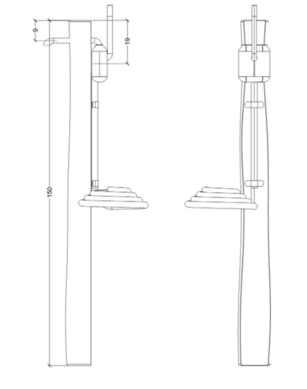 tekening met afmetngen van de Robinia waterpomp