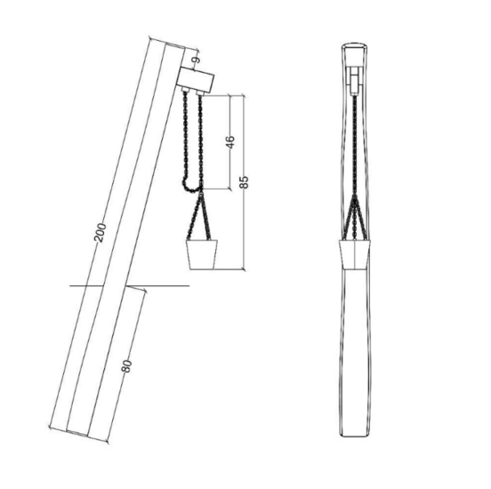 tekening met afmetingen van de Robinia zand-/watertakel