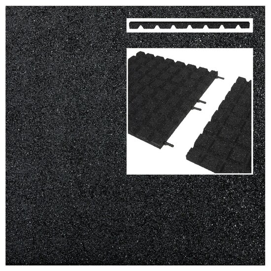 detailfoto van de kleur van Rubberen Tegel *SBR** 50x50x7,5cm Zwart met Pen/Gatverd