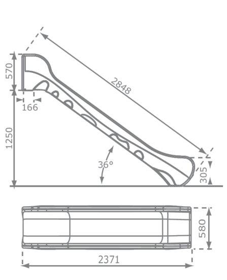 Technische tekening Kunststof Glijbaan Bronco voor platformhoogte 125cm Openbaar Gebruik
