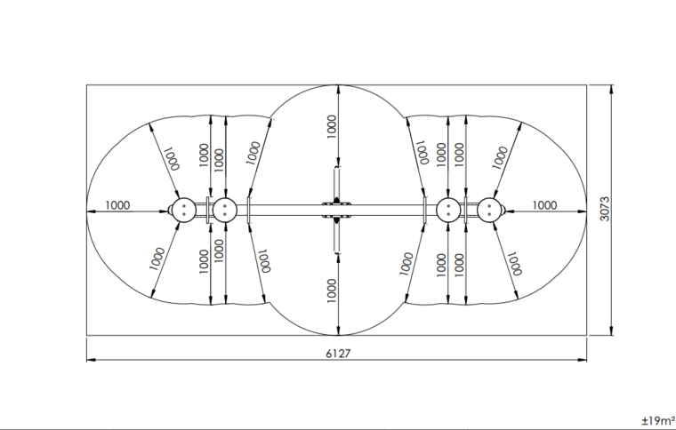 tekening met afmetingen en vrije ruimtes van de Europlay 4-persoons Wip Edison Openbaar 