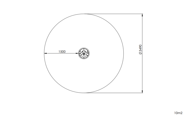 tekening met afmetingen en vrije ruimtes van de Europlay Draaimolen Dansende Bloem Openbaar