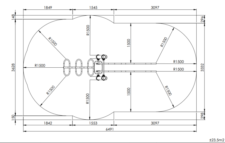 tekening met afmetingen van Europlay Glijpalen Pioneer Beige