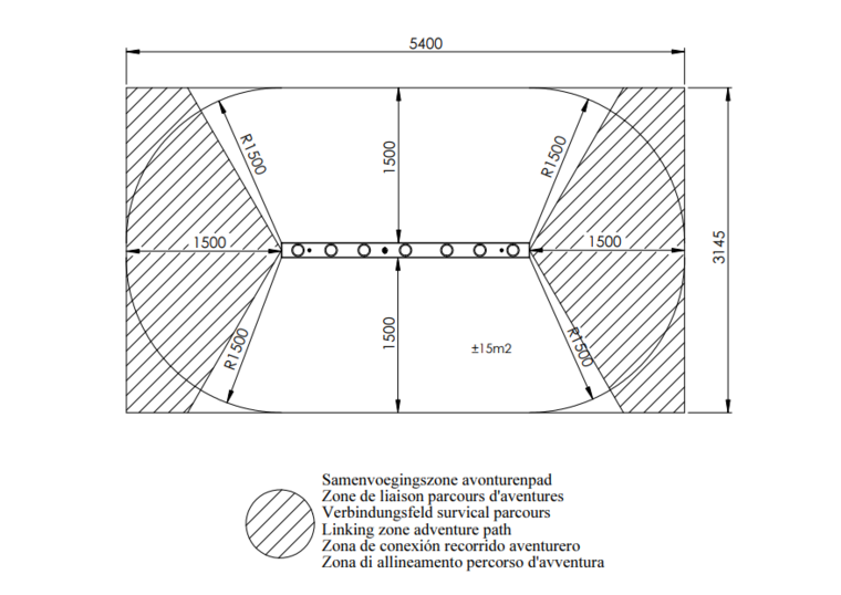 tekening met vrije ruimtes van de Europlay Evenwichtsbalk Springpaaltjes