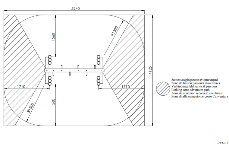 tekening met vrije ruimtes van het Europlay Avonturenpad Hangladder Tarzan
