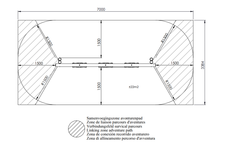 tekening met vrije ruimtes van het Europlay Bandenparcours Koning Arthur