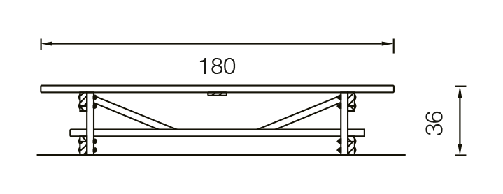 tekening met afmetingen van de Europlay Kleuterzitbank 180 cm