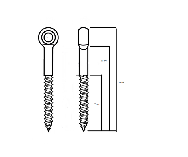 tekening met afmetingen van de Oogschroef met draadeind M10 x 100mm *RVS**