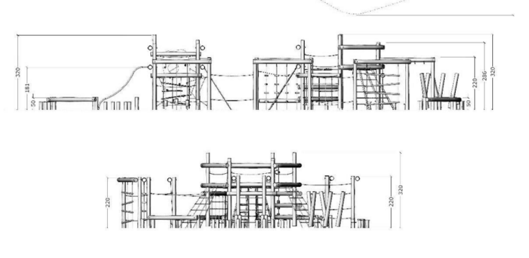 tekening van de Robinia Combi Klimparcours II vanaf de zjikant genomen