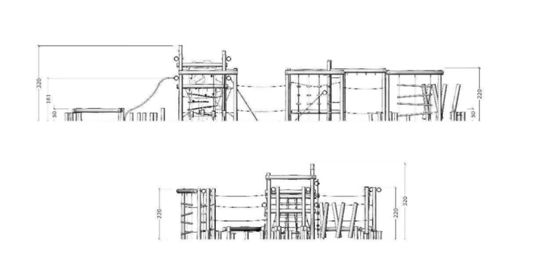 tekening met afmeitngen van het Robinia Combi Klimparcours III