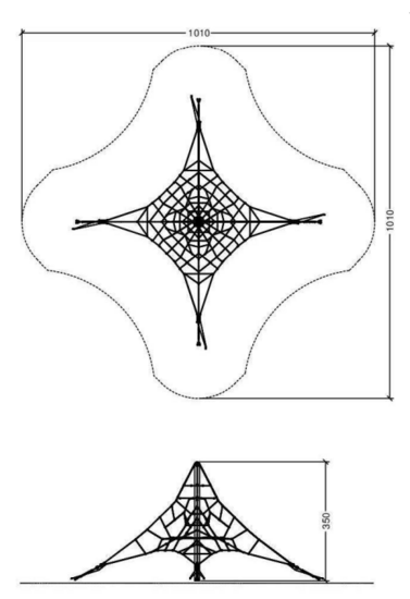 tekening met afmetingen van het Piramidenet 3M Openbaar gebruik